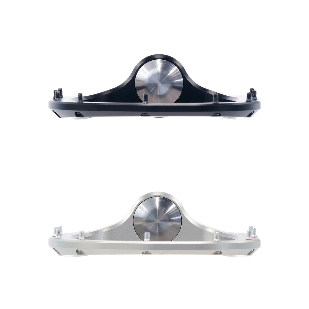 Outlier Pendulum MTB platform pedal shown in Black and Raw, front view