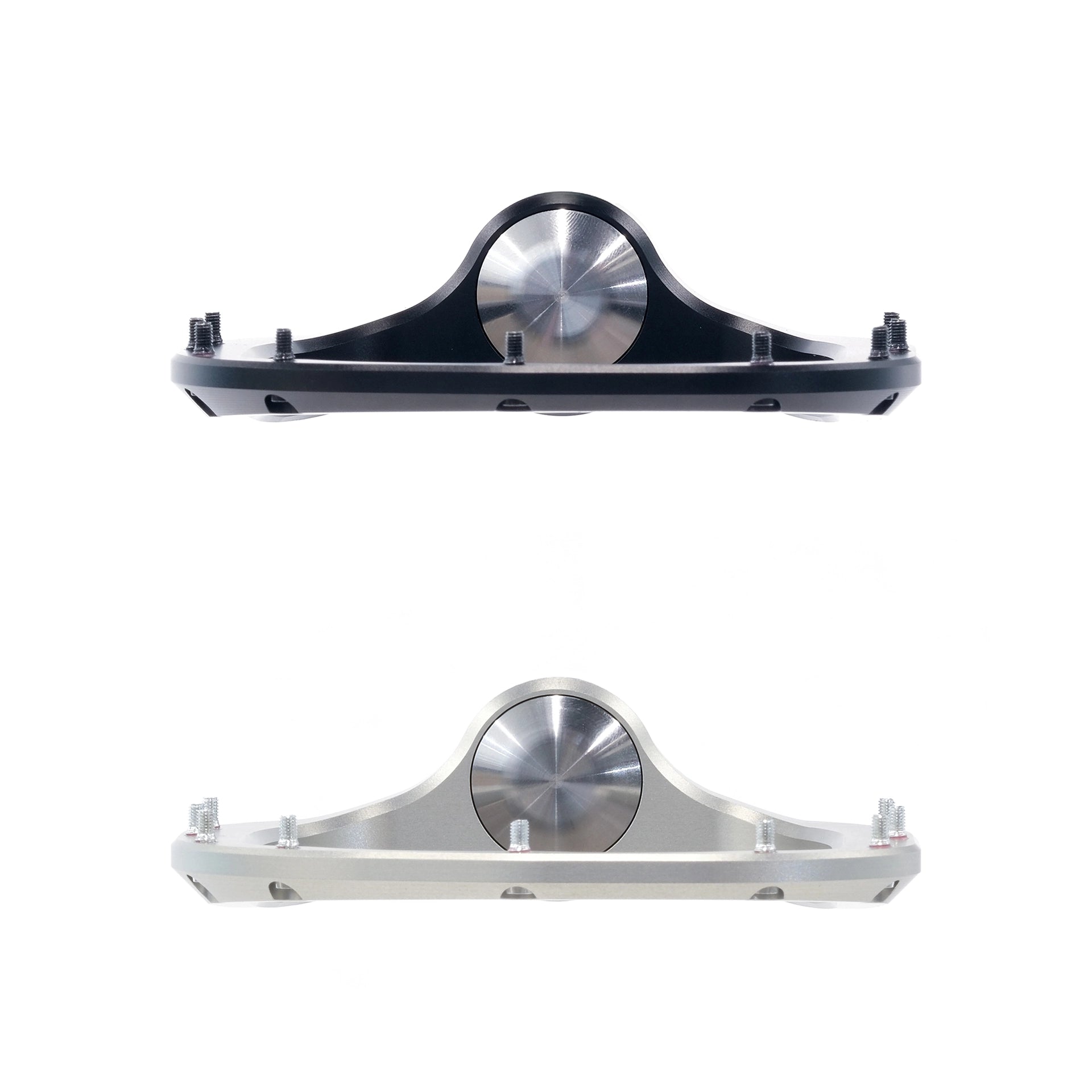 Outlier Pendulum MTB platform pedal shown in Black and Raw, front view