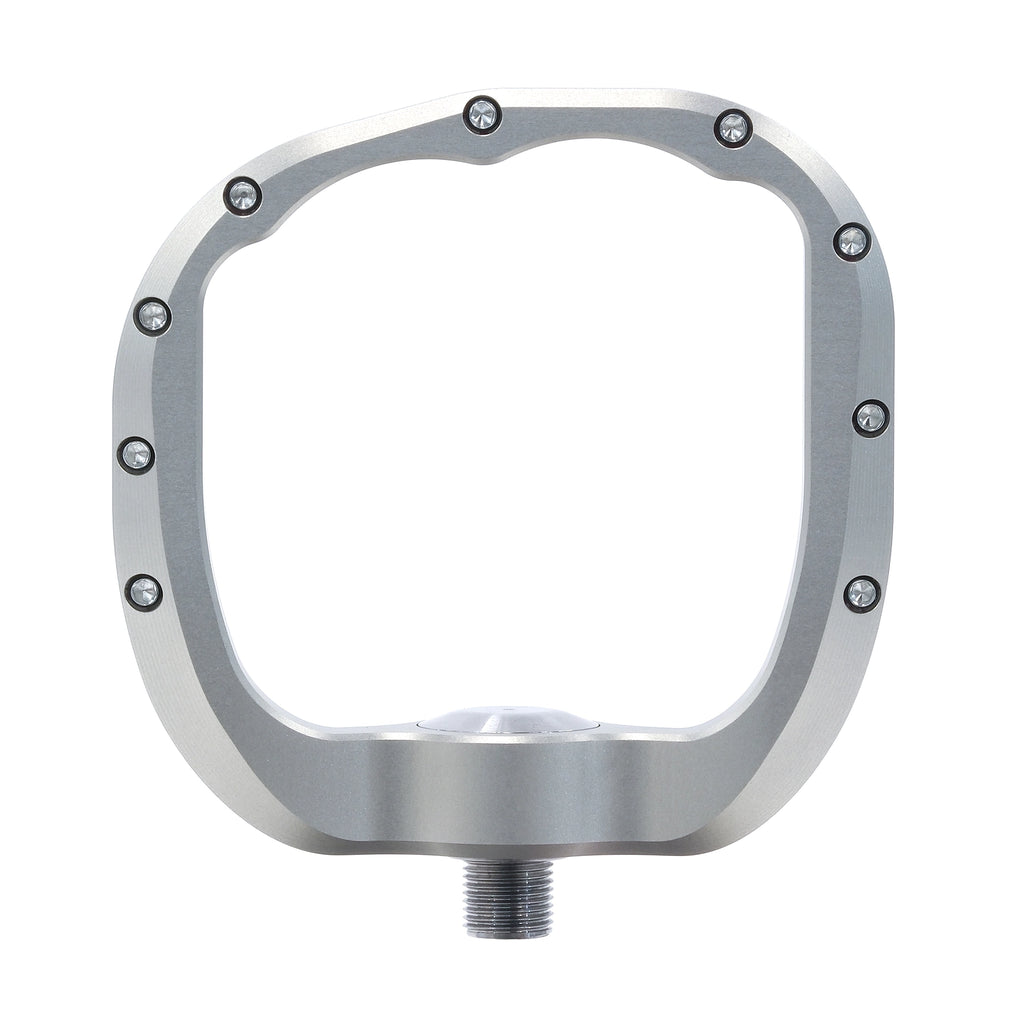 Outlier Pendulum MTB platform pedal in Raw, underside view