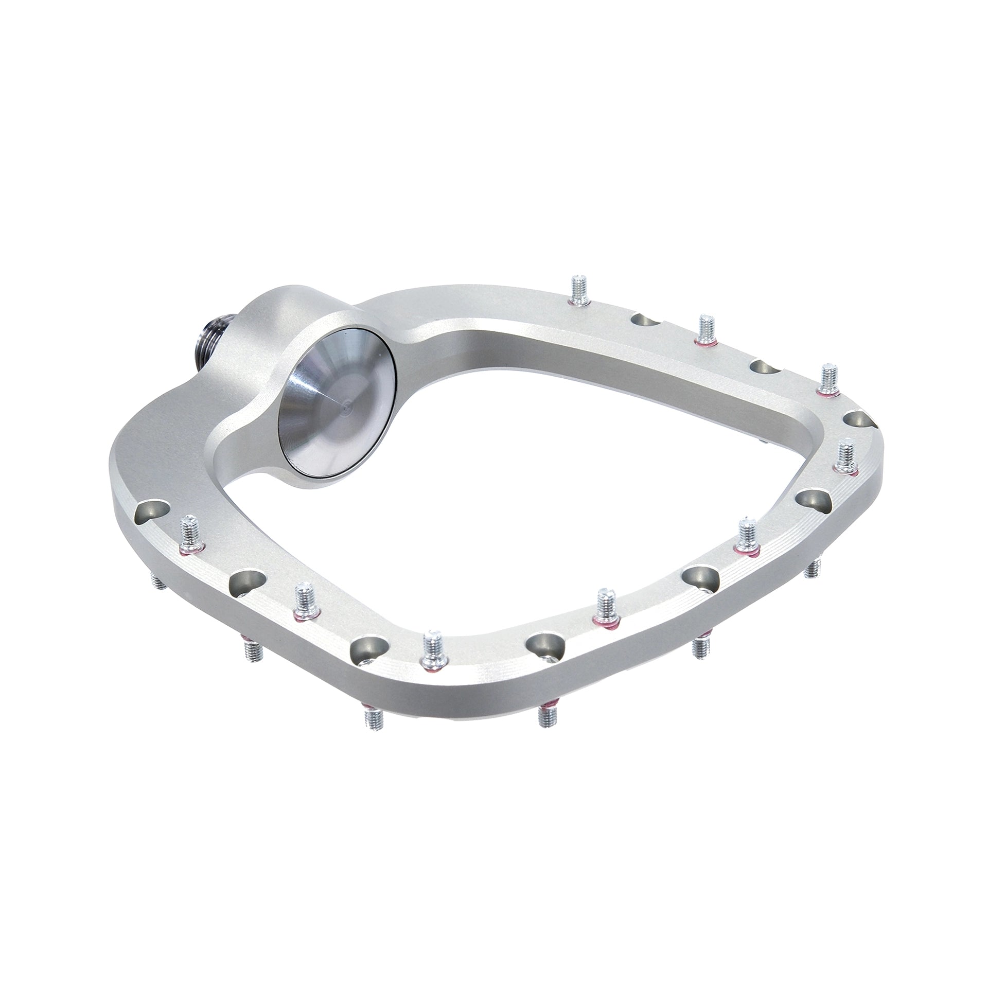 Outlier Void MTB platform pedal in Raw, angled view